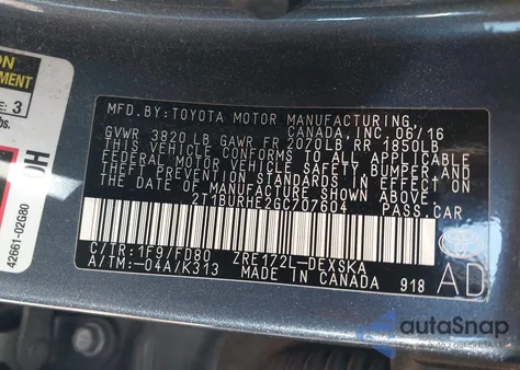 2016 Toyota Corolla S Plus z USA, uszkodzony, nr VIN 2T1BURHE2GC707604